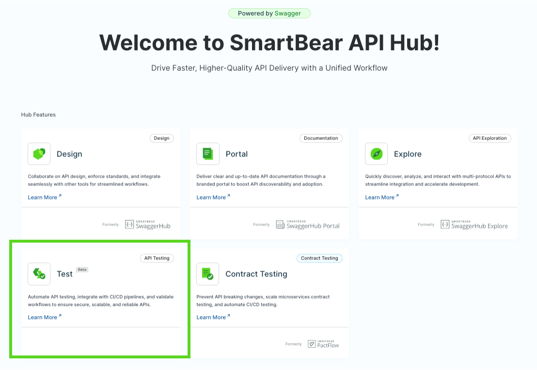 Figure 1 – SmartBear API Hub now including Test capabilities