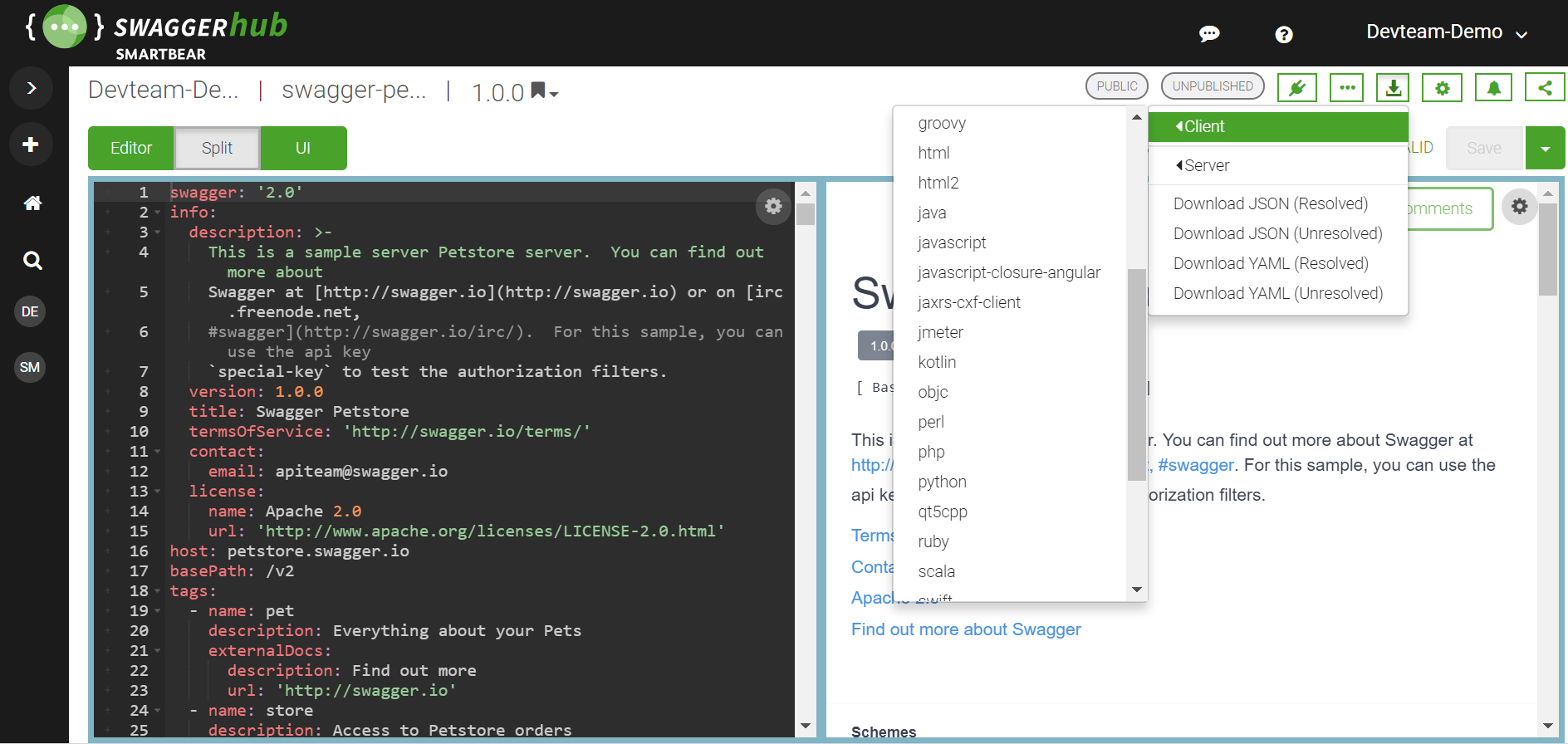 generate server code with swagger editor